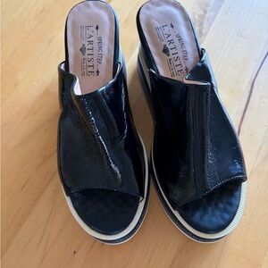 Spring Step L'Artiste Black Patent Open-Toe Slide Mules